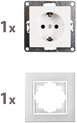 McPower Schutzkontakt-Steckdose Flair Weiß | Bauwesen | Hausrenovation | Sicherheitseinsteckschutz | 250V~/16A | Glasrah