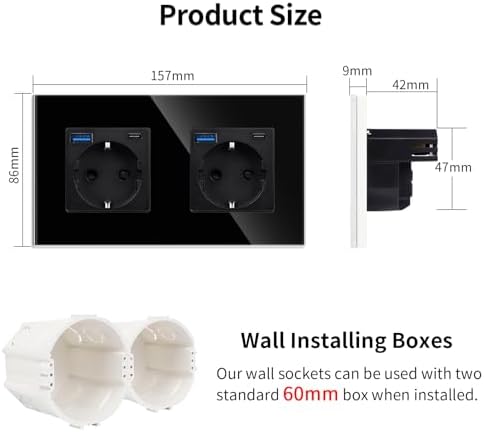 Doppelsteckdose USB 20W Schwarz 16Amp 2 Fach Schutzkontakt-157 * 86mm