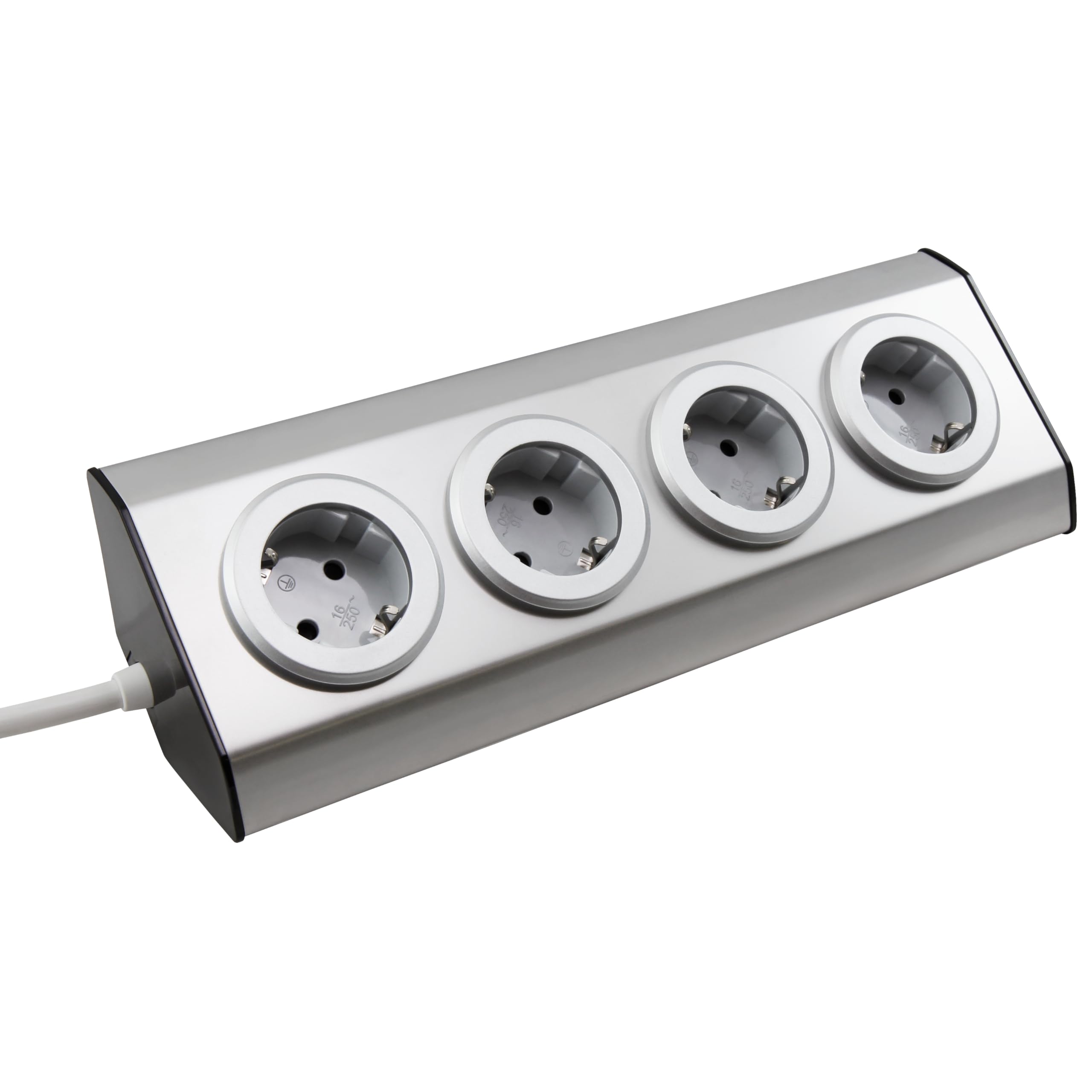 MC Power - Premium 4-Fach Schutzkontakt-Steckdose | Ideal für Eckmontage und Ecken | Edelstahl und Kunststoff | 4 x Schu