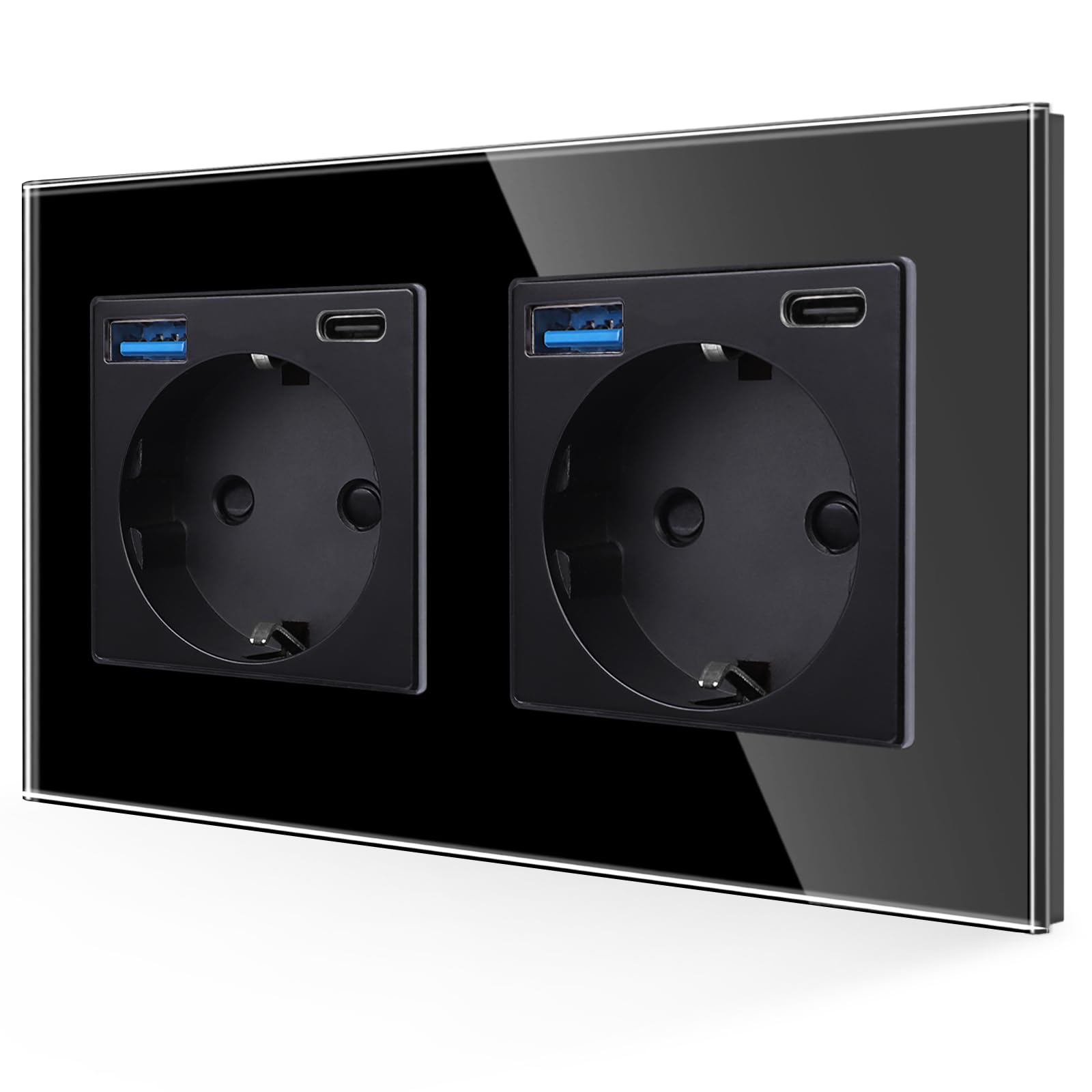 Doppelsteckdose USB 20W Schwarz 16Amp 2 Fach Schutzkontakt-157 * 86mm